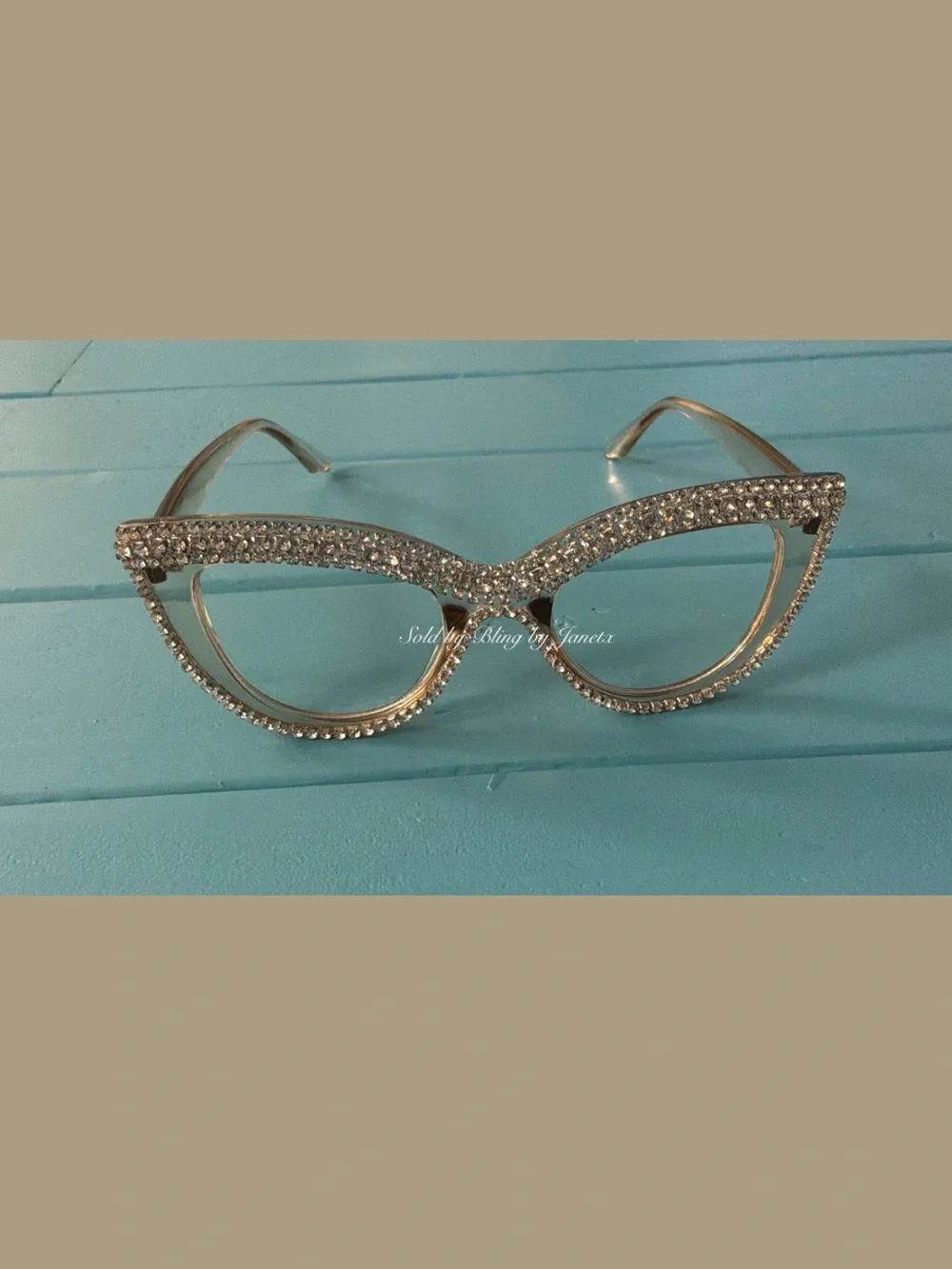Blinged Cat Eye Glasses -Brown or Champagne -Clear lenses -For Fashion wear only
